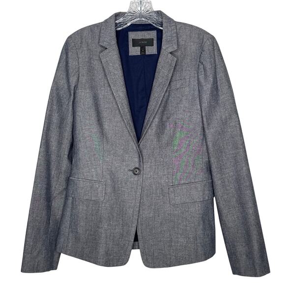 J. Crew one button preppy blazer 100% cotton structured chambray Blue 8 - Picture 1 of 12